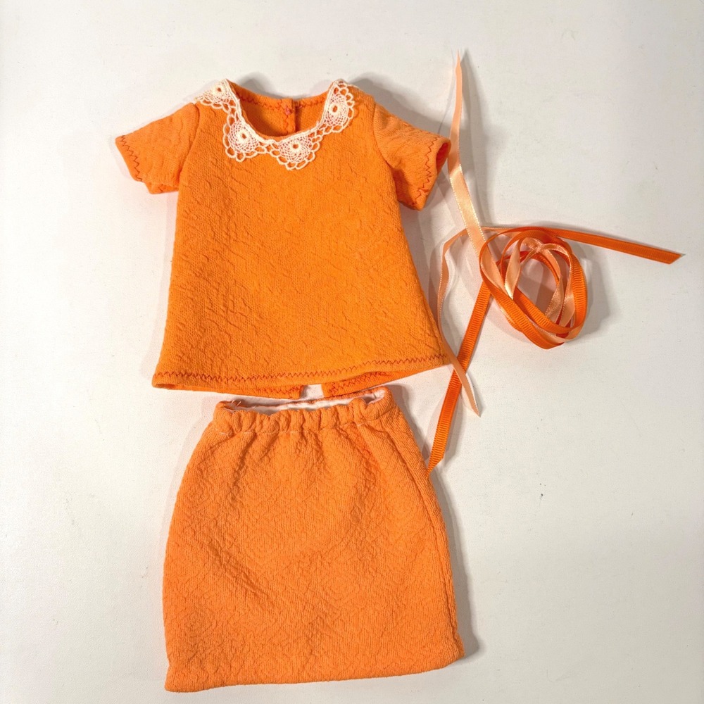 Handmade Orange Doll Outfit 2pc Set Lace Collar for 14 inch Dolls WellieWishers